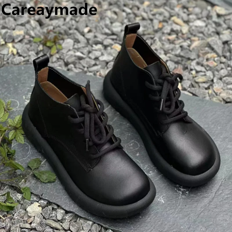 Careaymade-Genuine leather women's shoes winter/Autumn Cowhide Short Boots Wide foots toe Flat Soft Bottom female warm boots