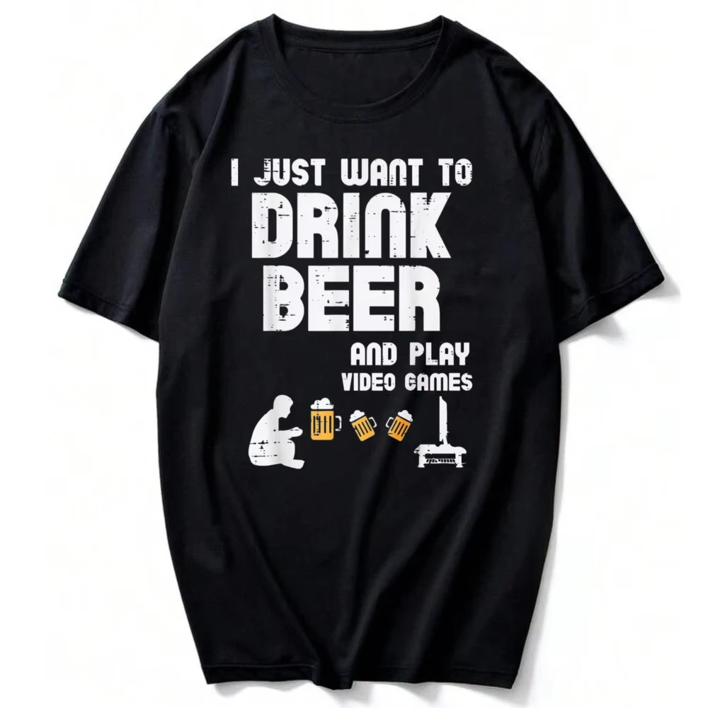 Just Want To Play Video Games Funny Gaming Gamer Dad Women T-Shirt Casual Summer Gaming Enthusiast High Quality Cotton Tees Top