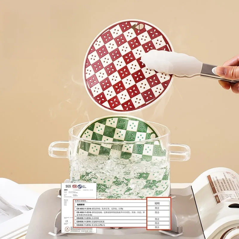 2Pcs Elegant Retro Checkerboard Round Trivets, Heatproof Non Slip Silicone Pot Pad, Vintage Dining Table Hot Dish Coasters