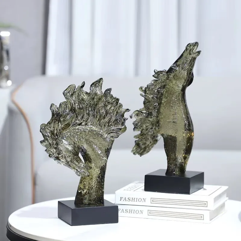 

Предметы для украшения комнаты в скандинавском стиле, креативные статуи животных, прозрачная смола, скульптуры головы лошади, художественные украшения, домашний декор