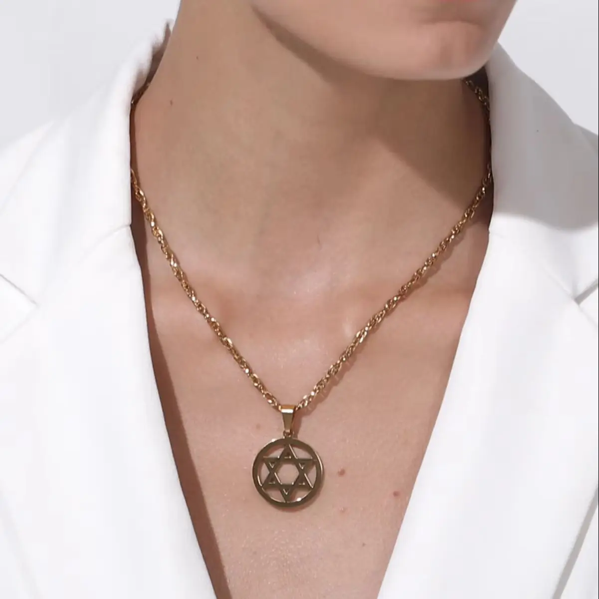 U7 Stainless Steel Magen Star of David Necklace Round Pendant Chain Israel Jewish Hebrew Unisex Jewelry Gift for Men Women