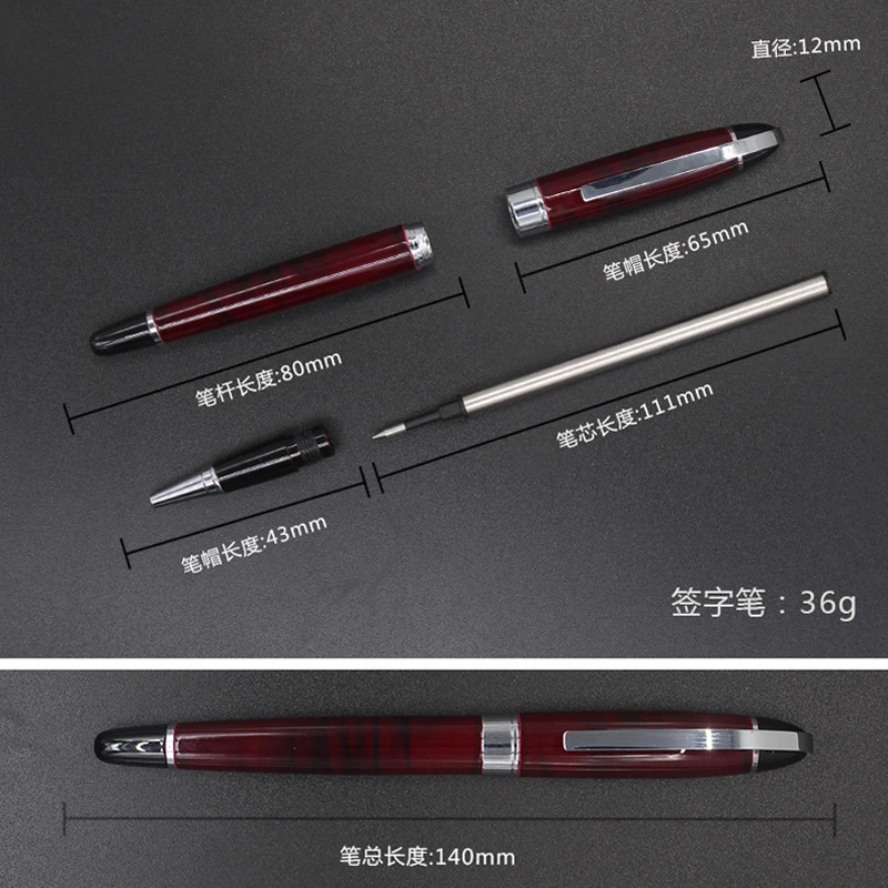 4 X Baoer 517 Metal Wine/Brown/Blue/Black Marble Roller Ball Pen Refillable Office School Writing Gift Accessory