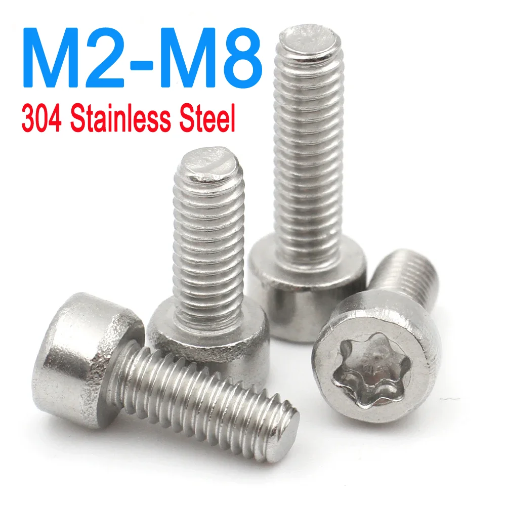 M2 M2.5 M3 M4 M5 M6 M8 A2 304 Stainless Steel Torx Six-Lobe Socket Cap Head Screw Bolt Metalworking L=4-50mm 5/10/20/50pcs