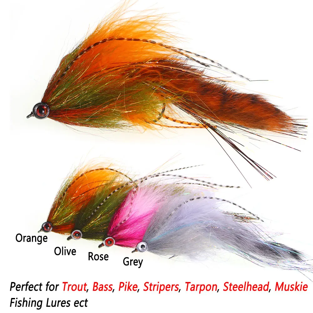 1/4 Stück, langer, beweglicher Köder in Form eines großen Fisches, Fliegenköder, Blinkköder, Grizzly-Sattel-Hackle-Köder, für Forellen, Hechte, Muske, Barsche, zum Angeln im Meer. – Detail 4
