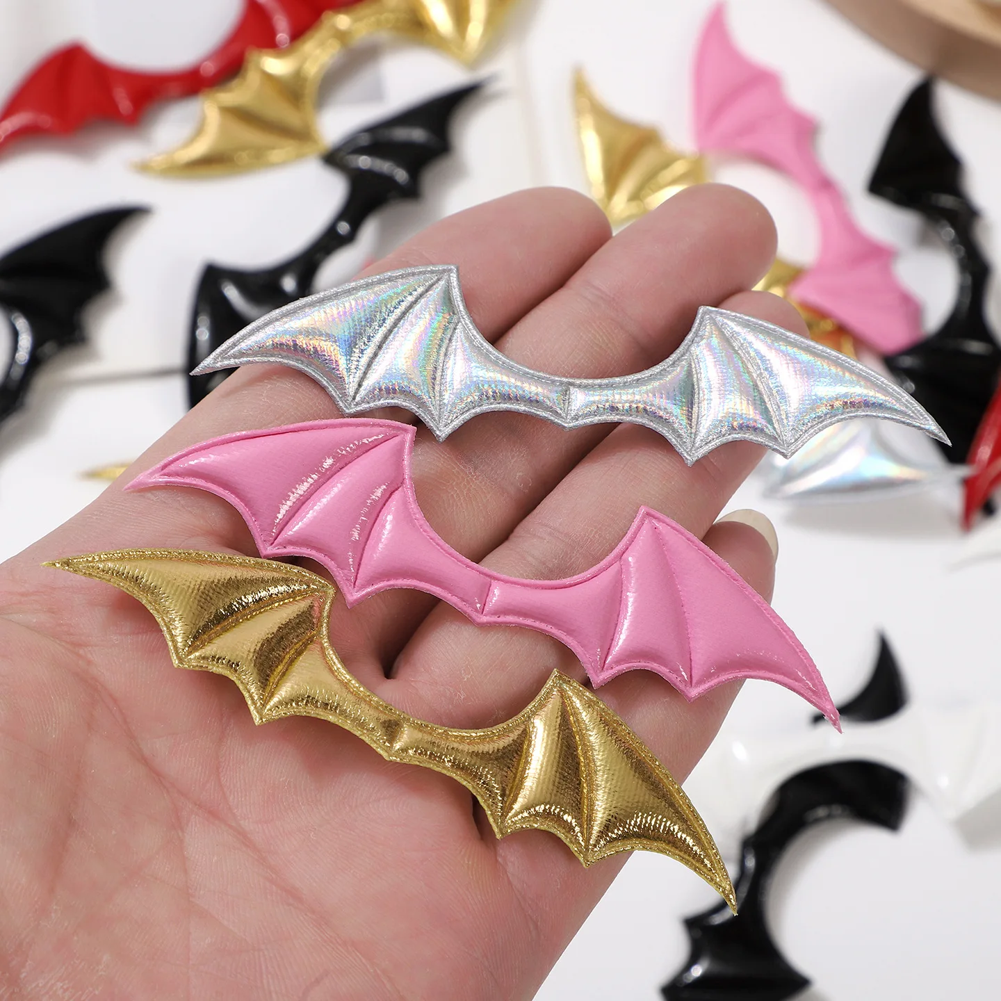 50 Stück/Los 10*2,5CM Dämonische Fledermausflügel Gepolsterte Applikationen für DIY Halloween-Kostüm Vampir-Haarspangen-Dekoration Patch – Detail 9
