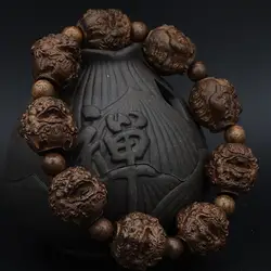 9pcs Blackwood Carved Pixiu Bracelet Eaglewood the Eighteen Disciples of the Buddha Beads Bracelet for Men and Women wood beads