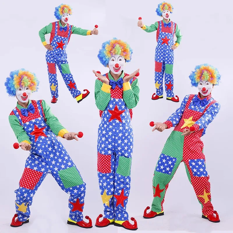 

Blue Clown Costume Men Circus Party Clothing Halloween Carnival Masquerade Joker Suit Festival Performance
