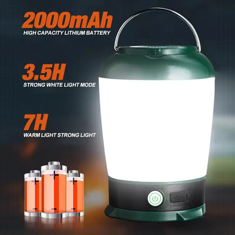 Portable Camping Lamp Lantern Rechargeable 3 Color Dimmable Tent Light Waterproof Emergency Flashlight Outdoor Repair Work Lamps