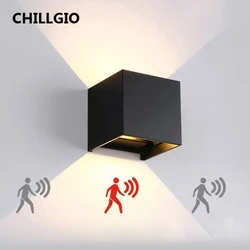 CHILLGIO 야외 센서 모션 벽 조명, IP65 방수, 12W 베란다 정원 장식 램프, Morden 실내 LED 알루미늄 조명