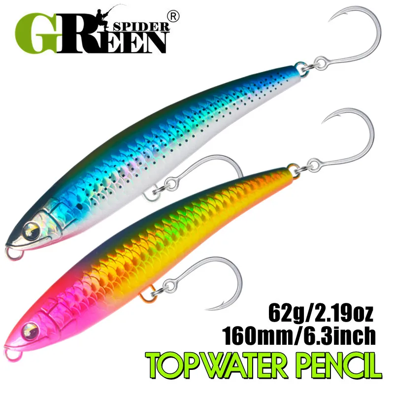 GREENSPIDER 160mm 62g Topwater Schwimmender Bleistiftköder GT Thunfisch Meeresangelköder Künstliche Hartköder zum Salzwasserangeln