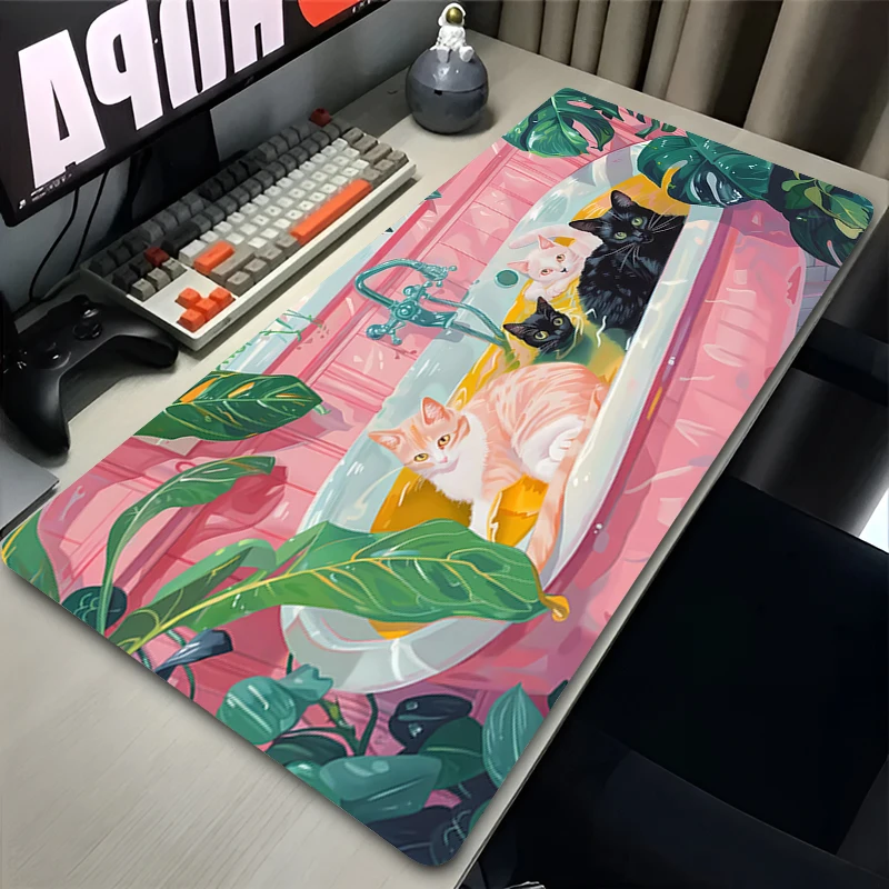 Black cat Mouse pad Kawaii non-slip rubber large table pad computer accessories keyboard pad Anime Game PC carpet Mousepad XXL