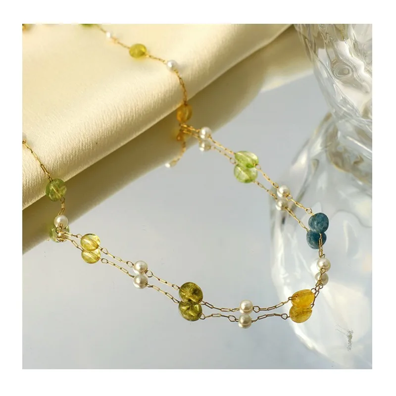 

New Fashion Personality Niche Titanium Steel Gold Popular Pendant Handmade Beaded Necklace Simple Jewelry Girls