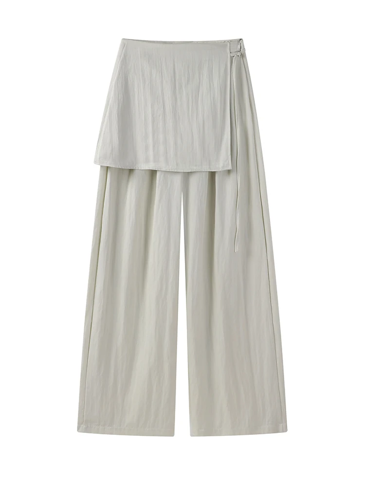 กางเกงทำงานทรงตรงลำลองไซส์ใหญ่ เอวสูงขายาว สไตล์เกาหลี แต่งผ้าแบบแพทช์เวิร์ค สำหรับสาวอวบ  แบบส่วนตัว