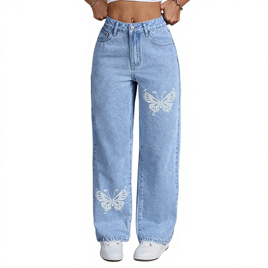 OEM Custom Wholesale 2026 Hot-selling Women Casual Stretch Washed Denim Fashion Straight Pants Jeans High Waist view 5
