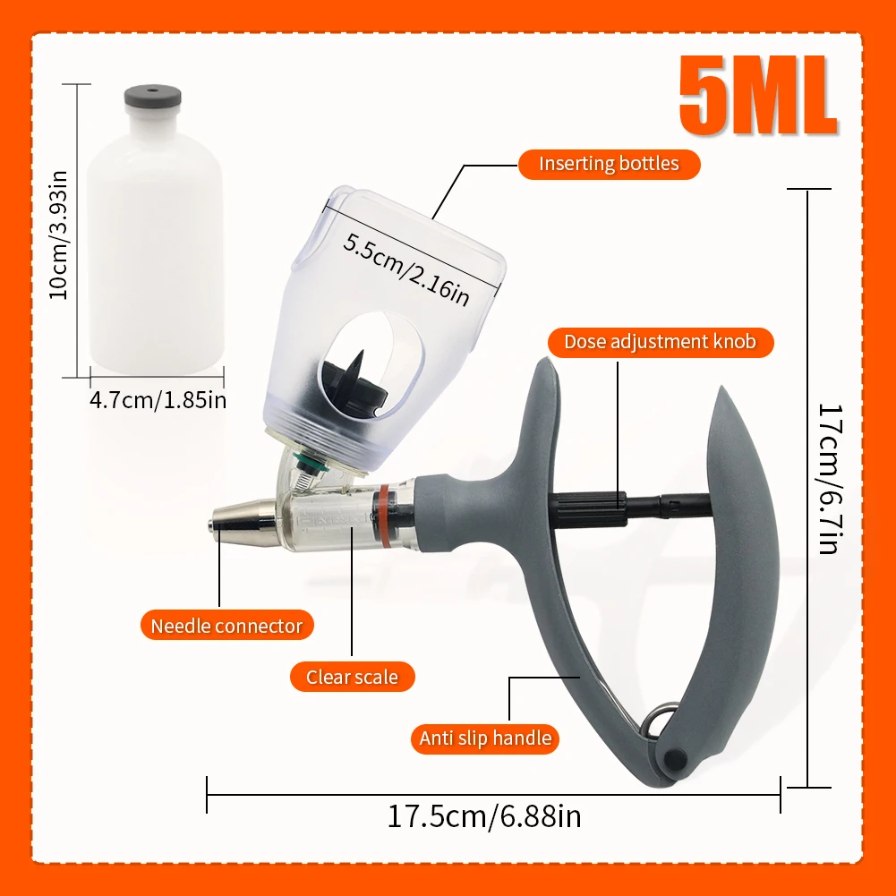 2/5ml Automatic Syringe Poultry Veterinary Continuous Adjustable Syringe with Needles For Livestock Chicken Pig Cow Cattle Sheep