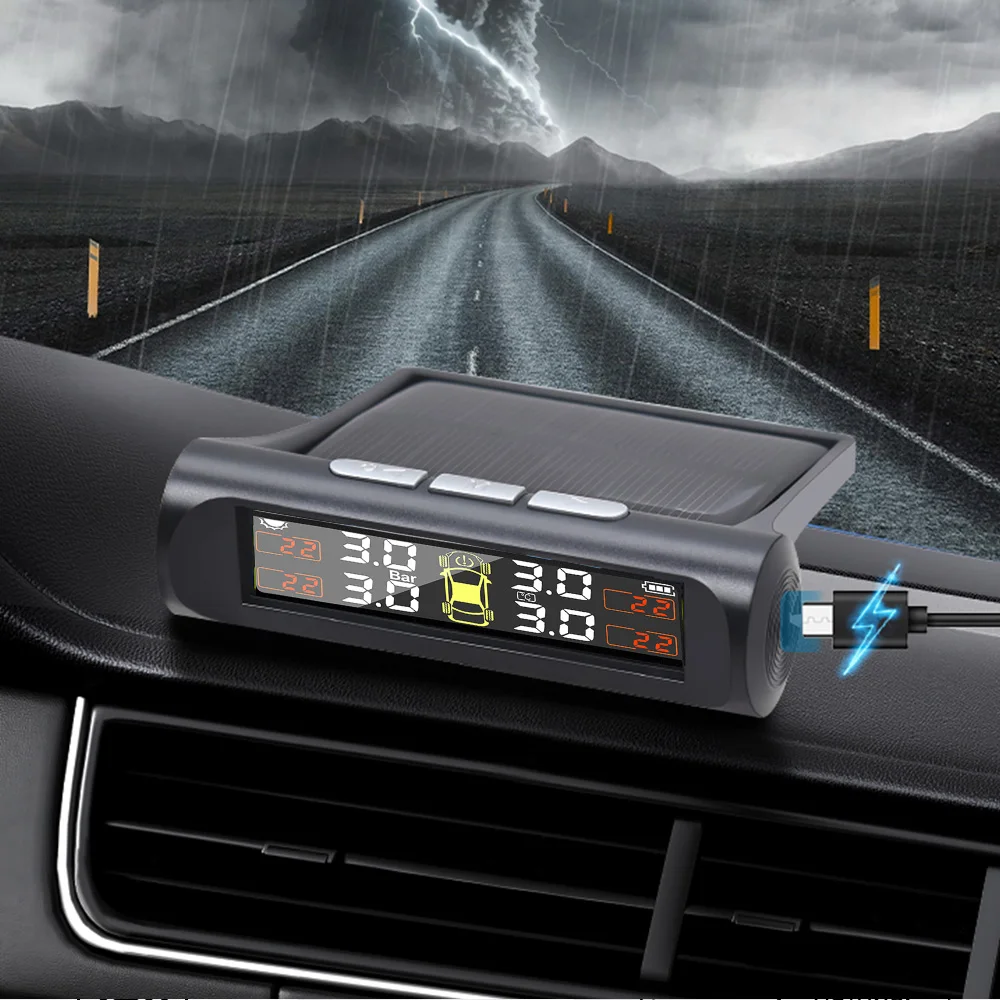 Tire Pressure Monitoring System With 4 TPMS sensor Solar Powered Digital LCD Display Auto Security Alarm Tire pressure sensor