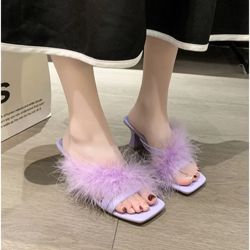 

Woman Slippers Sexy Heeled Slides Open Toe Shoes for Women New Collection 2026 Luxury Sandals Korea Style Trend Shoes.35-39