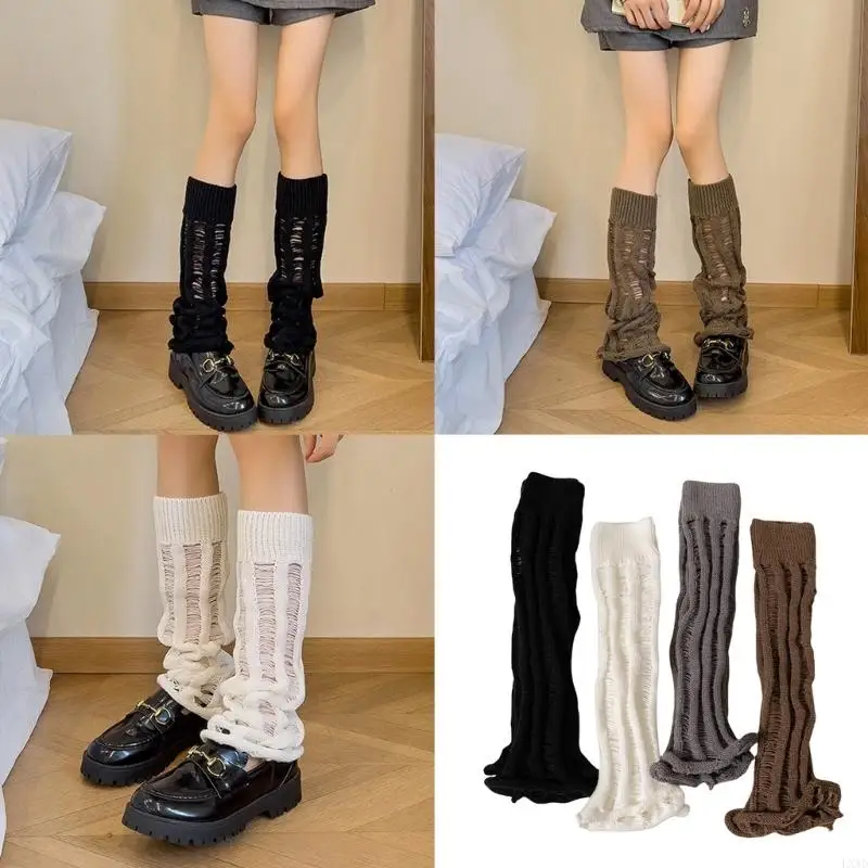 2Pcs/Pair 48cm Ripped Knit Flared Leg Warmers Spring Summer Women Breathable Footless Boot Covers Young Lady Clothes Accessories