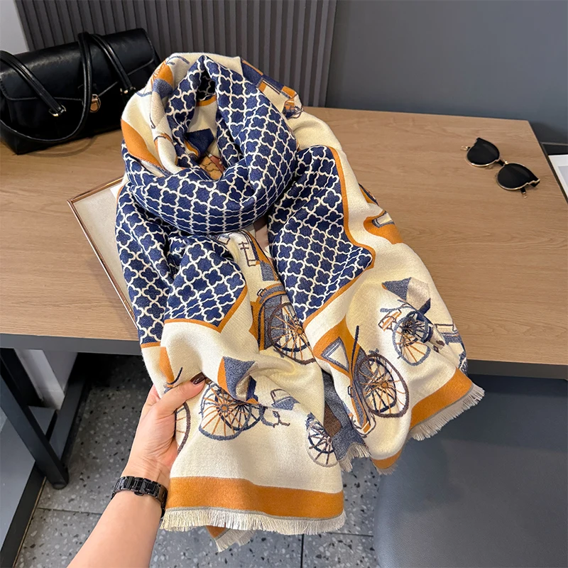 Luxury Warm Poncho Cashmere Winter Women Scarf Horse Print Shawl Wraps Female Thick Pashmina Blanket Bufanda Travel Echarpe 2024