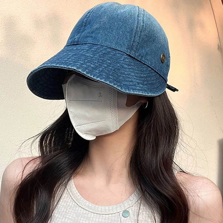 Bucket Hat Women Foldable Sunshade Sun Hats For Women Ladies Korean Fishing Hat Fisherman Cap Adjustable Rope Gorro Sunhat