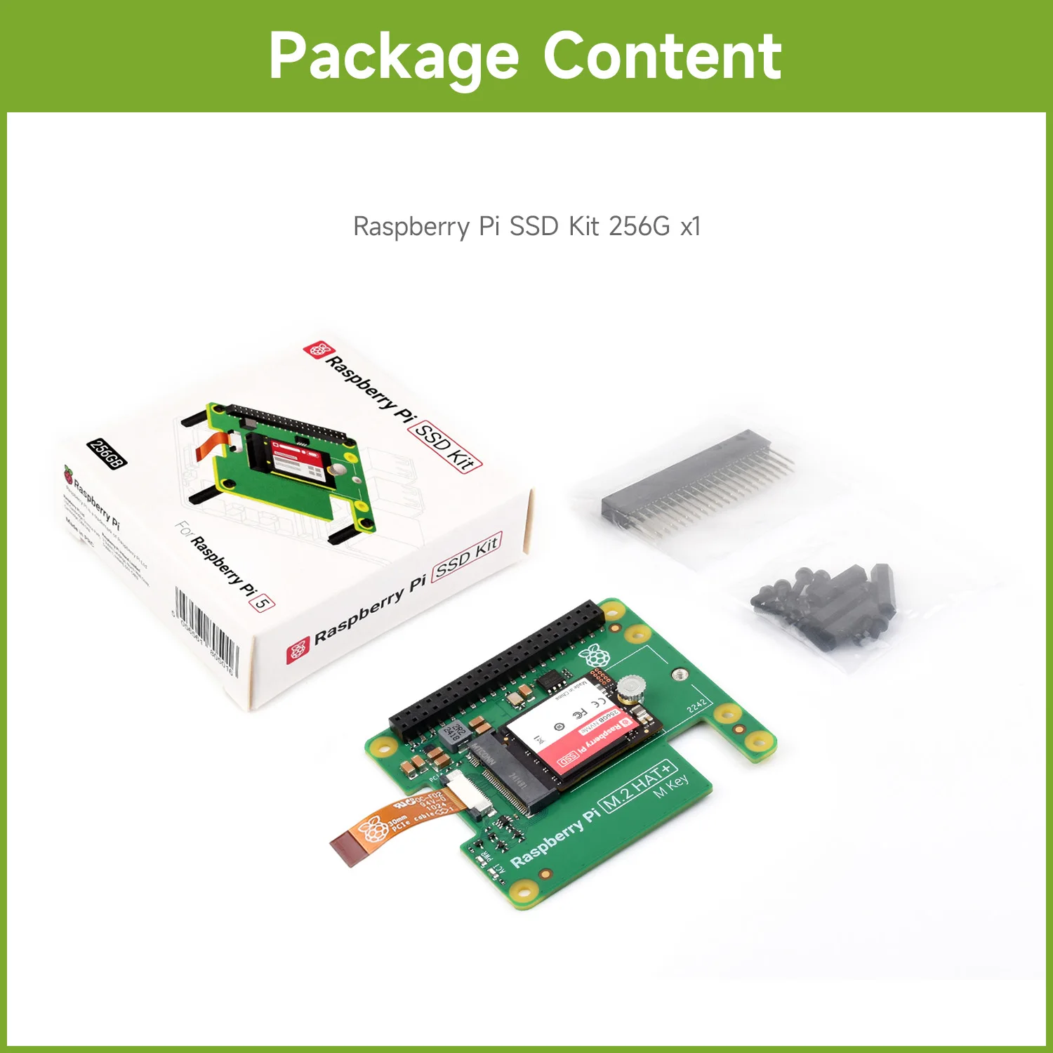 Official Raspberry Pi SSD Kit, Includes 256GB/512GB High-speed Solid State Drive And Raspberry Pi M.2 HAT+ For Raspberry Pi 5