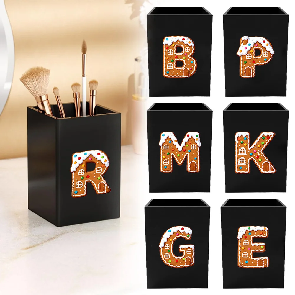 

Practical Acrylic Pen Holder Multi-Functional Holder Plastic Desktop Makeup Brush Organizer Christmas Gifts Gingerbread Pattern