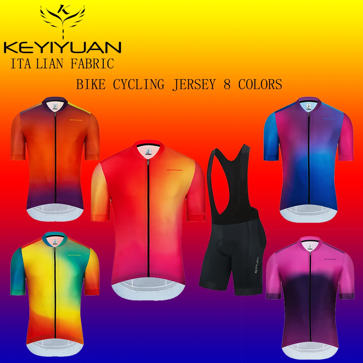 

KEYIYUAN Men's Cycling Set Short Sleeve Cycling Suit Man Summer Anti-UV Cycling Uniform MTB Bicycle Clothes Wielerkleding Heren