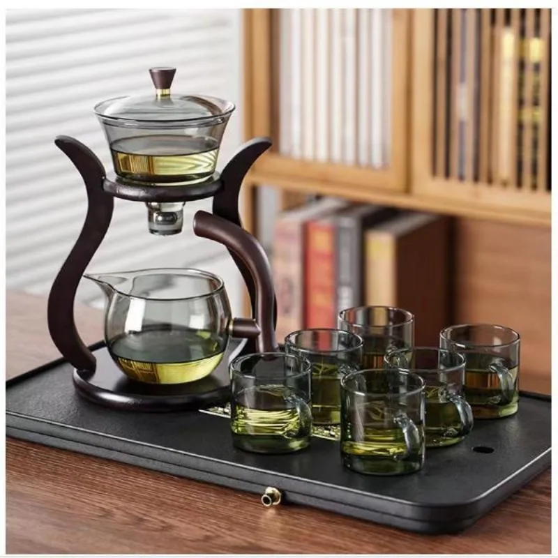 Heat-Resistant Glass Tea Set Magnetic Water Diversion Rotating Cover Bowl Automatic Tea Maker Lazy Kungfu Teapot Drinking