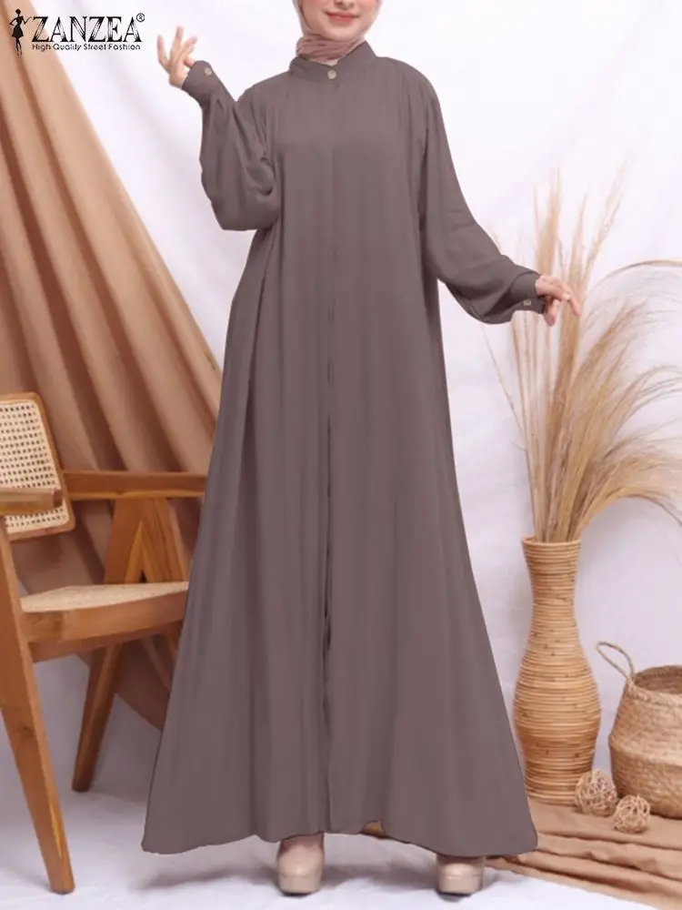 

2023 ZANZEA Muslim Fashion Dress Islamic Clothing Vintage Long Sleeve Robe Maxi Sundress Abayas For Women Turkey Hijab Vestidos