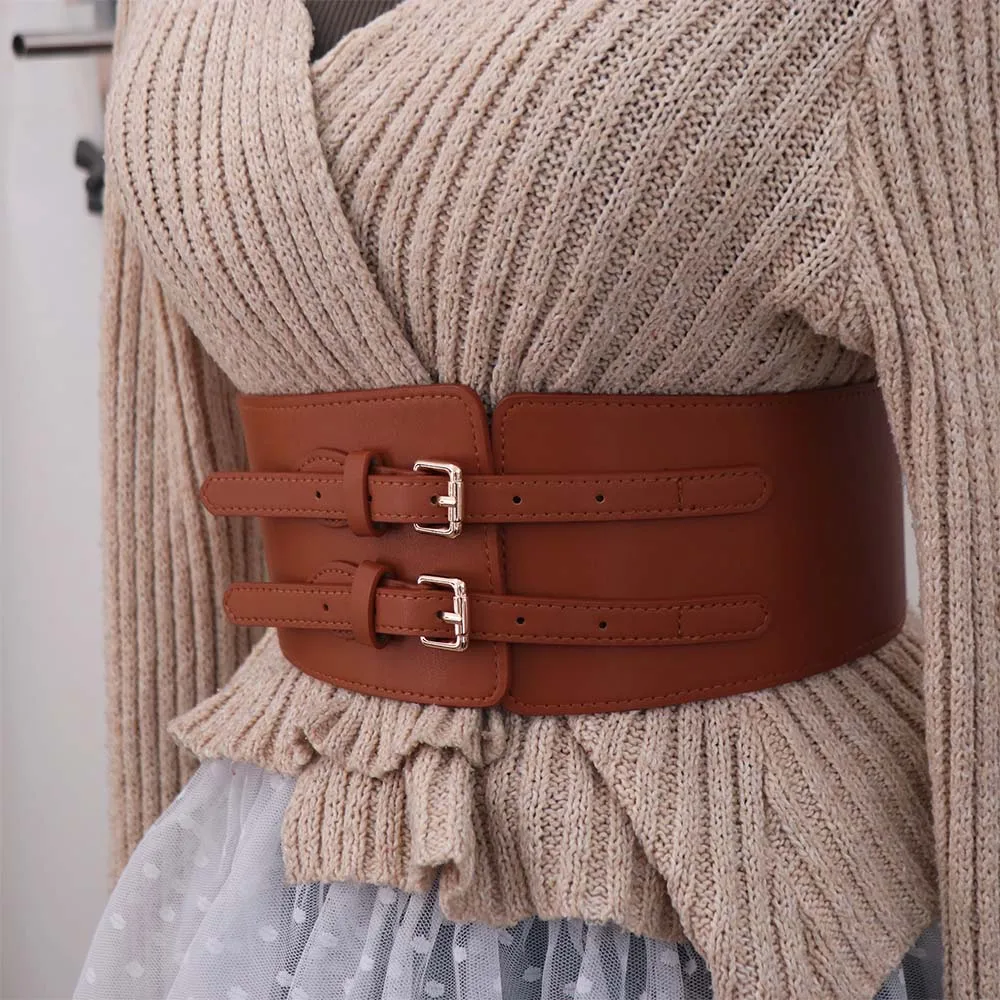 Fashion Adjustable PU Cummerbunds Leather Solid Color Corset Belt Waistband Slimming Wide Waist Corset Ladies