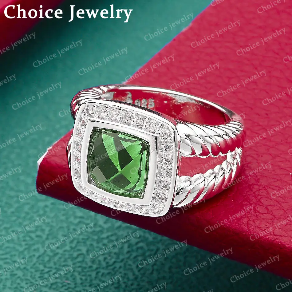 

925 Sterling Silver Size 7-10 Green Zircons Ring For Women Men Fashion Jewelry Charm Grace Wedding Engagement Accessories