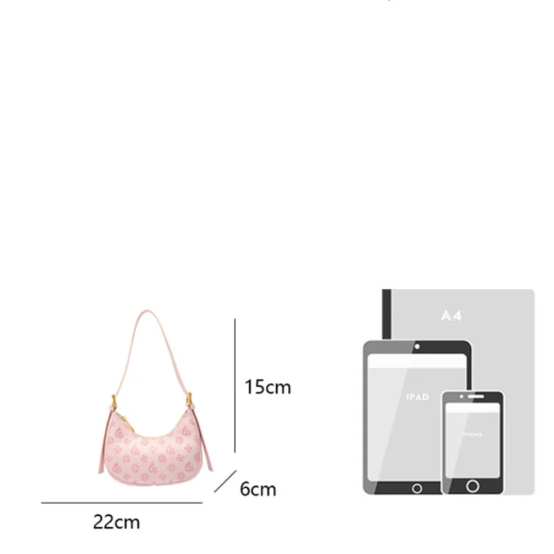 Sweet Girls Printed Pattern PU Leather Shoulder Hobo Bag Fashion Pink Underarm Bag Female Small Purse Armpit Handbags Sac A Main