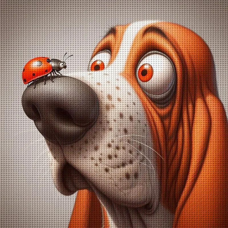 Kit de Ponto Cruz DIY 1PC 46x46cm/18.11x18.11in, 11CT, Estampa Basset Hound e Joaninha, Conjunto de Ponto Cruz Relaxante para Iniciantes Adultos