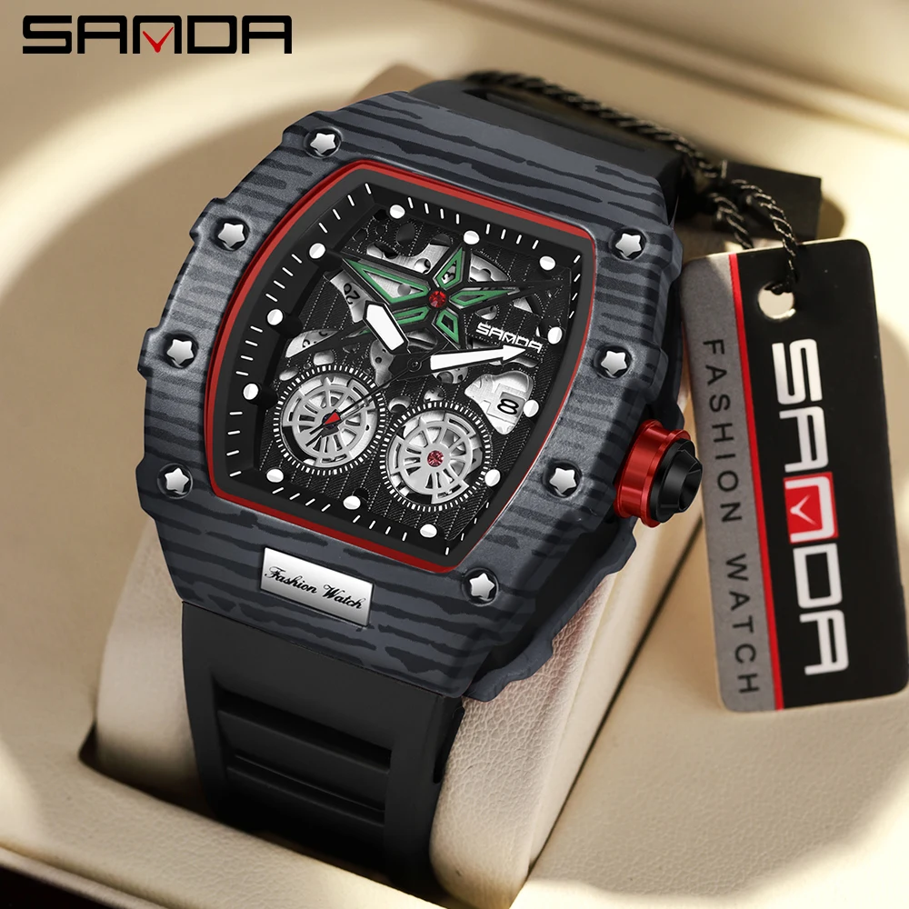 Fashion Sanda Top Brand Men\'s Rectangle Shock Sports Military 50m Waterproof Quartz For Male Motion Night Light Wrist Watch 7060