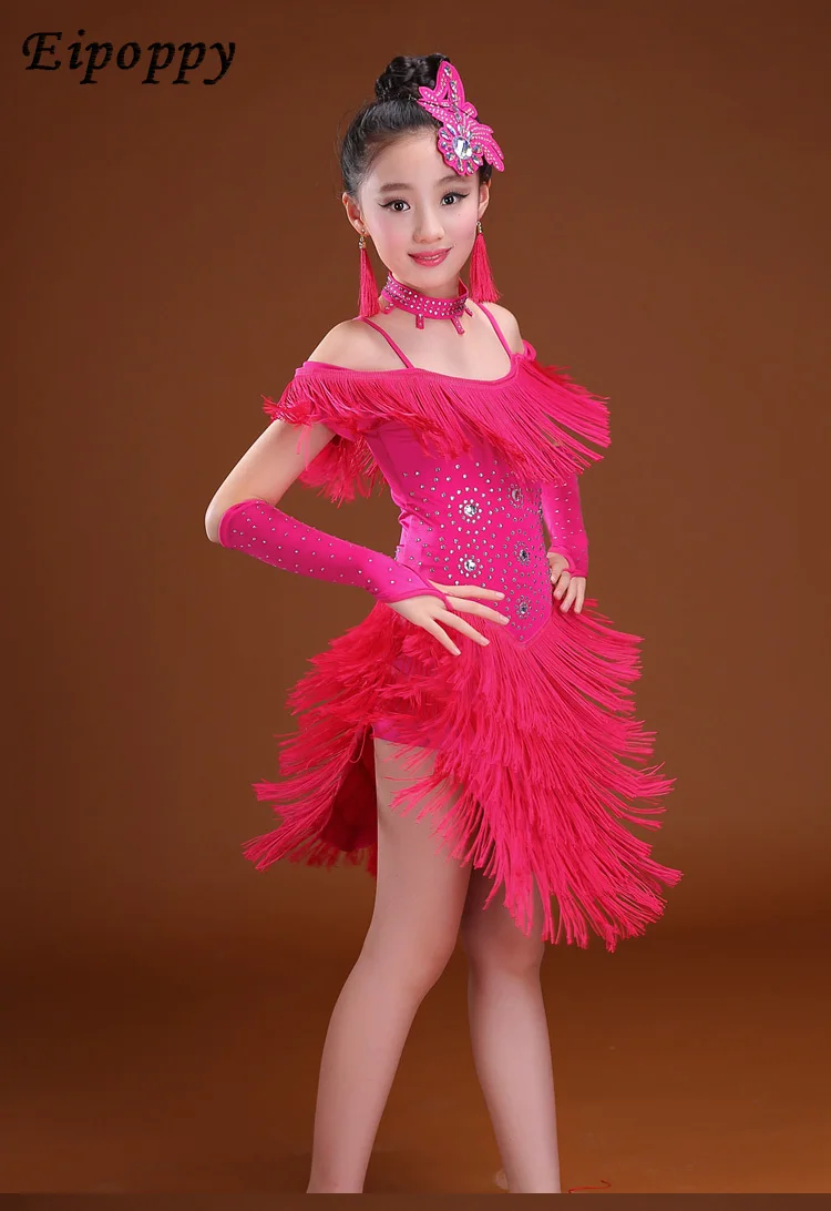 어린이용 라틴 댄스 원피스, 태슬 드릴 테스트 채점, 어린이 댄스 연습복, 여아 가을 공연 원피스, 신제품