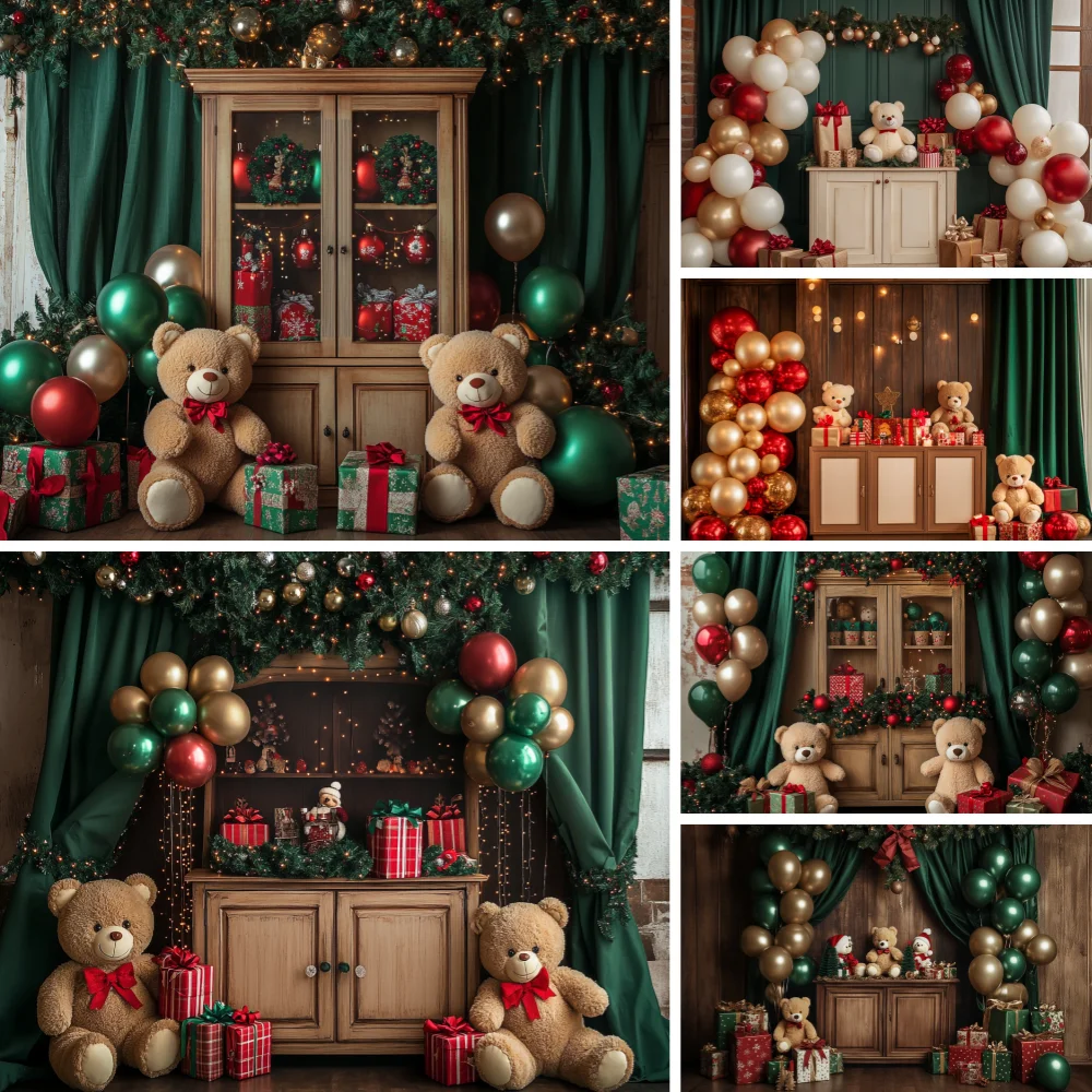 

Christmas Photography Background Window Cute Bear Gifts balloon Xmas Tree Kids Family Portrait Decor Backdrop Photo Studio