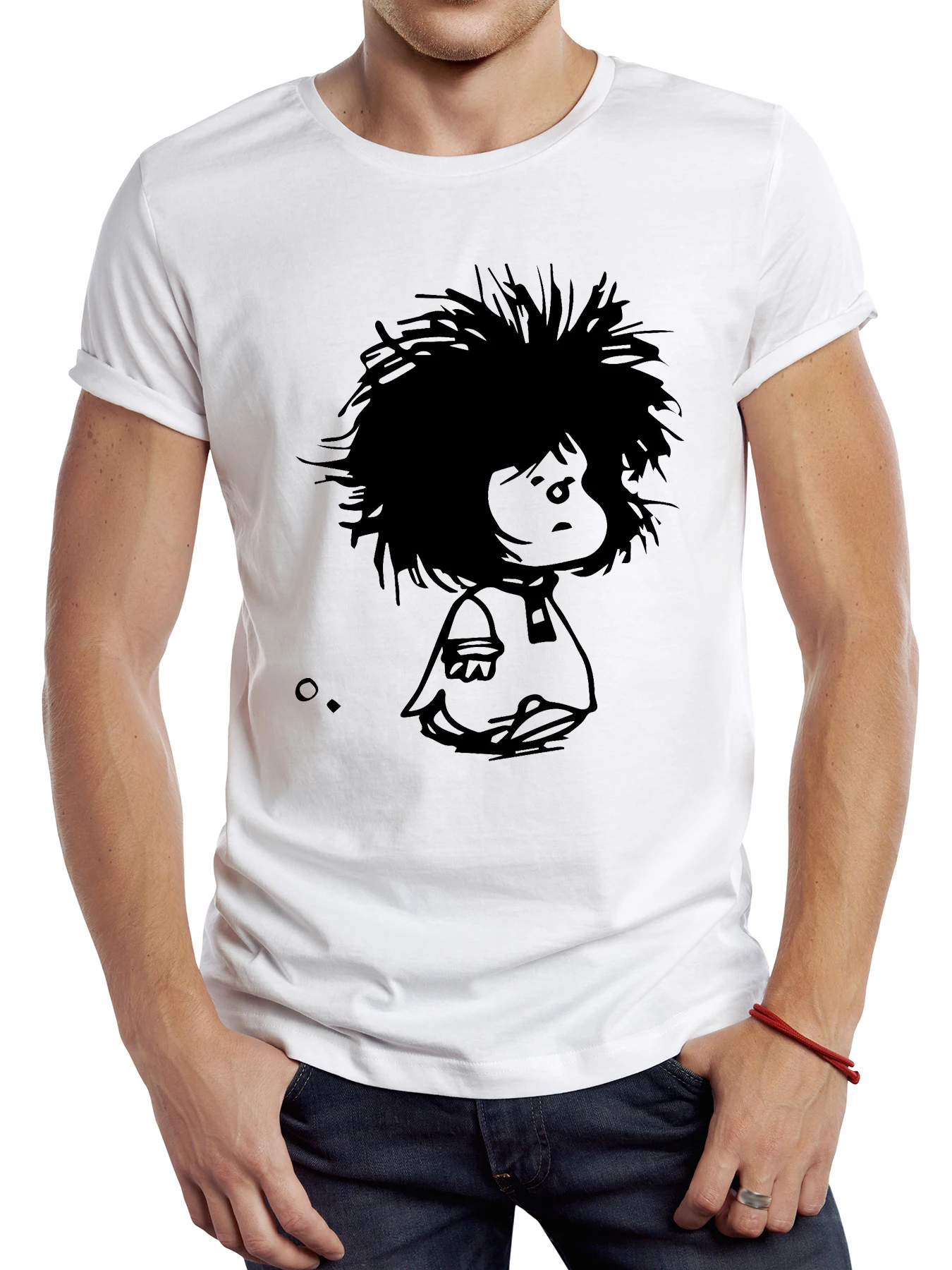 

FPACE Funny Mafalda Hangover Beer T Shirt Short Sleeve Cartoon Girl Printed Harajuku Tshirt Tops Men's T-shirt Streetwear
