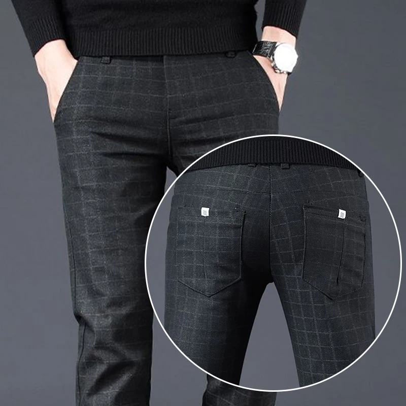 

Versatile Slim Fit Thin Black Trousers Fashion Men Smart Casual Tailored Trousers Male Slight Strech Loose Straight Dress Pants