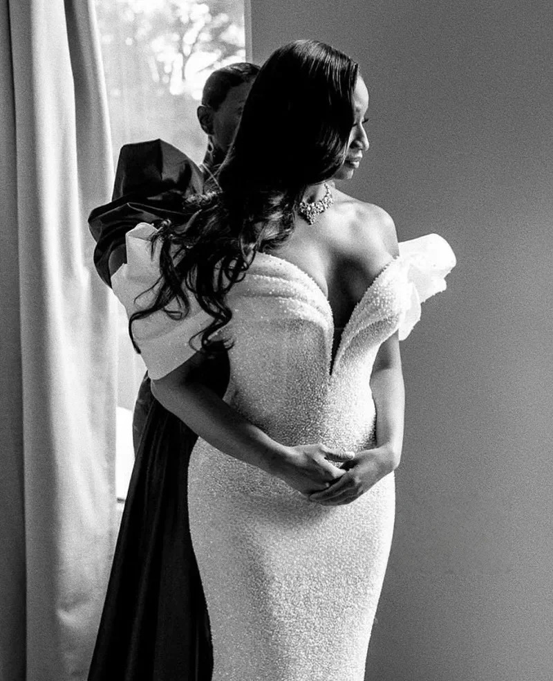 Customized Exquisite Detachable Train Mermaid Wedding Dresses African Off The Shoulder Bridal Gowns With Long Sleeves vestidos