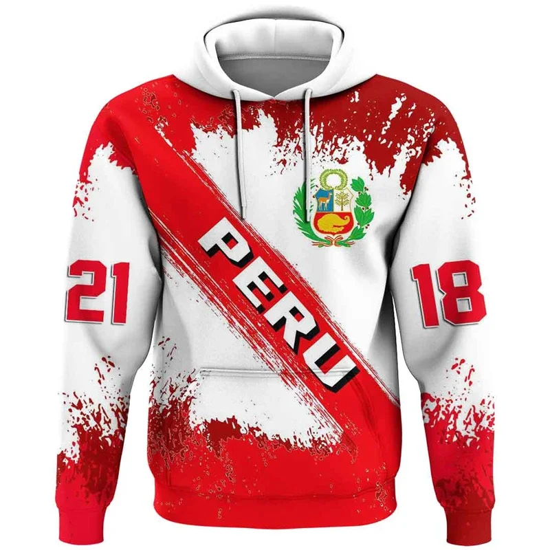 Peru Flag Map Graphic Sweatshirts Peruvian National Emblem Hoodies For Men Clothes Casual Male Hoody Sport Boy Pullovers Tops