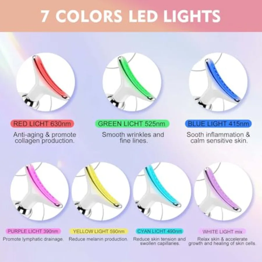 Face and Neck Massager Tool 7 Colors LED Womens Skin Care Facial Massager for Skin Rejuvenation Lifting Toning Glow Boost