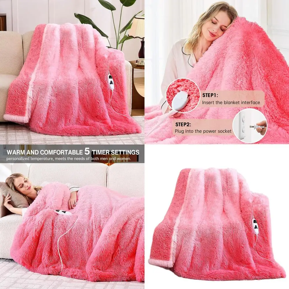 

Twin Size Electric Blanket with Faux Fur, 10 Heat & 5 Timer Settings, Fast Warming, 62x84, Baby Pink