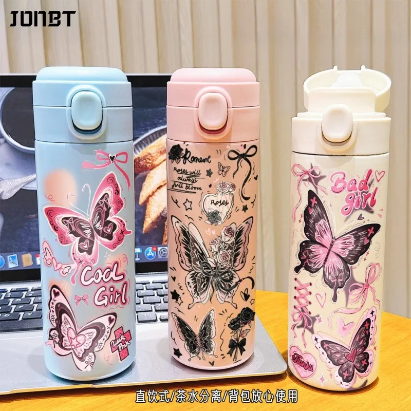 

Cute Butterfly Thermal Water Bottle For Girls Kids Tea-water Separation Hot and Cold Stainless Steel Insulated Thermos Drinkwar