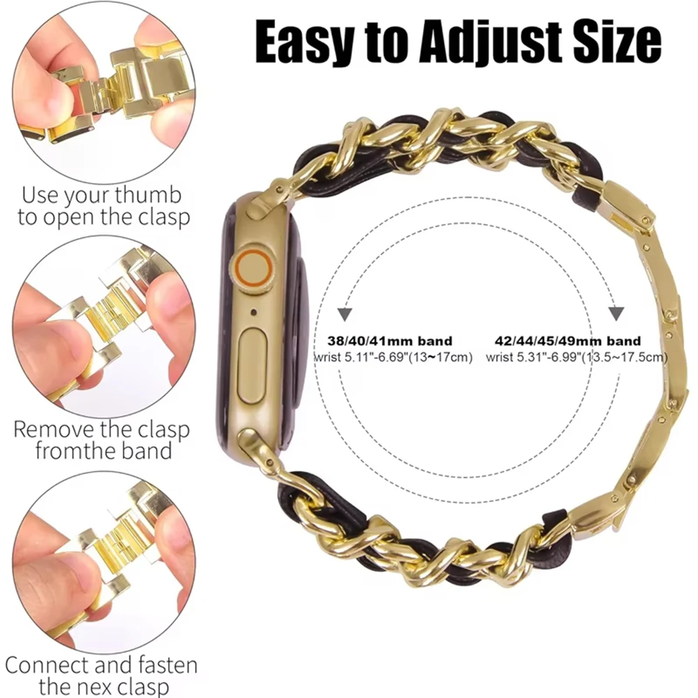 Женский ремешок из нержавеющей стали для Apple Watch Ultra2 49 мм 10 42 46 мм, ремешок для iWatch9 8 7 6 5 4 Se 44 41 38 мм женский металлический браслет