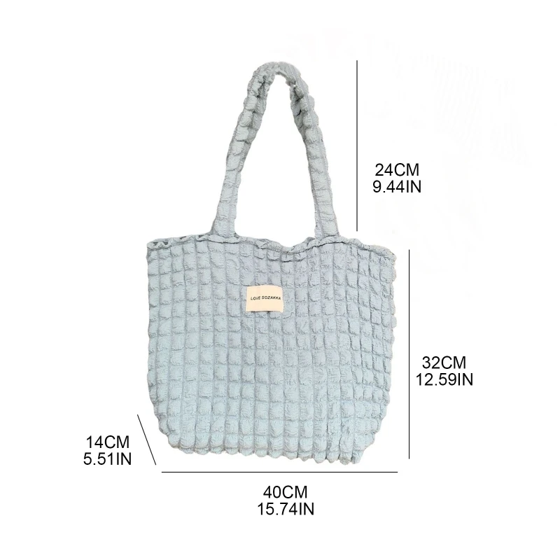 Classy Bubble Pleated Bag Shoulder Bag with Zipper Tote Bag for Family Gathering