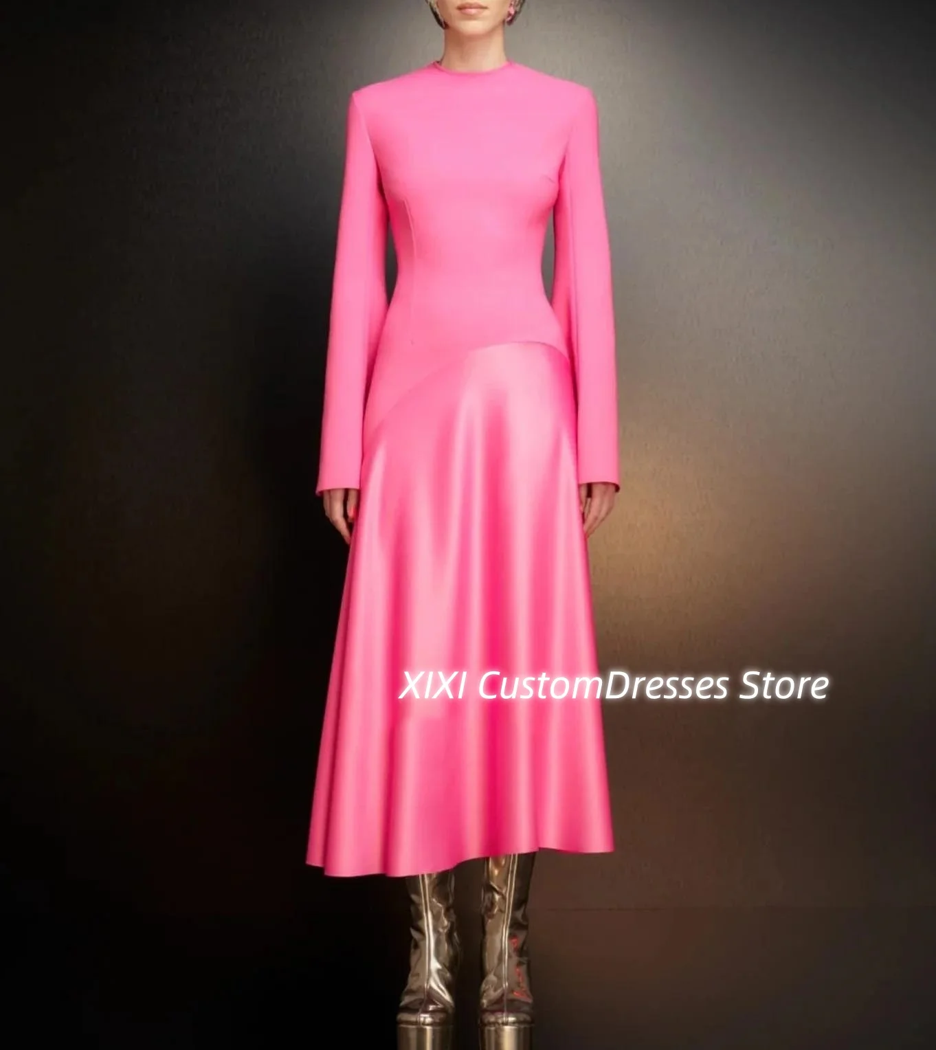 

Customized فساتين سهر A-Line Scoop Neckline Ankle-Length Luxury Evening Dresses Ruffle Zipper Up Long Sleeves Wedding Party Dres