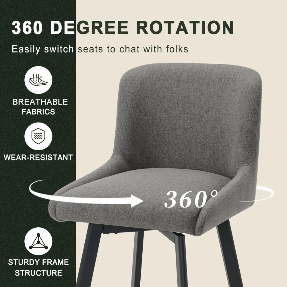 

Swivel Counter Height Bar Stools Set of 3, 26''H Upholstered Barstools with Backs, Modern Bar Stool Chairs for Kitchen Island