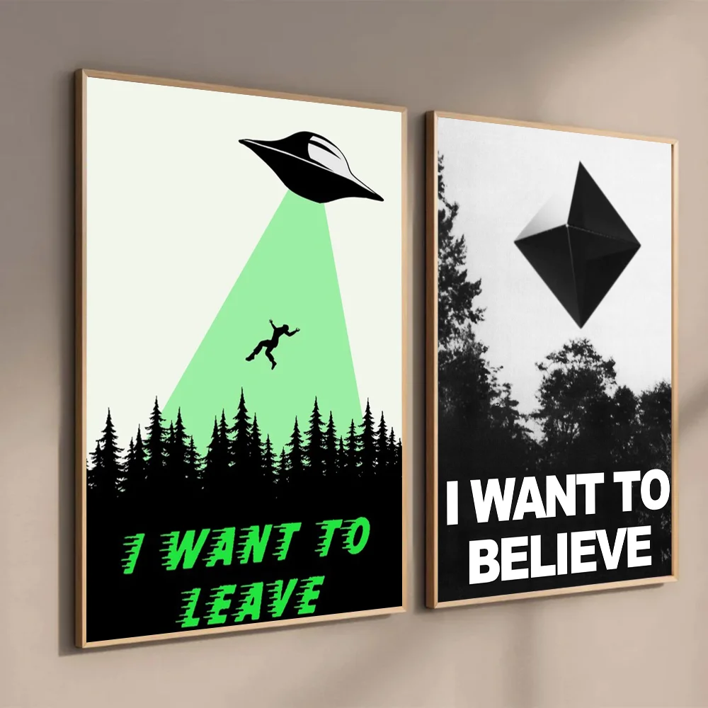 I WANT TO BELIEVE The X Files Art Poster Self-adhesive Art Waterproof Paper Sticker Coffee House Bar Room Wall Decor