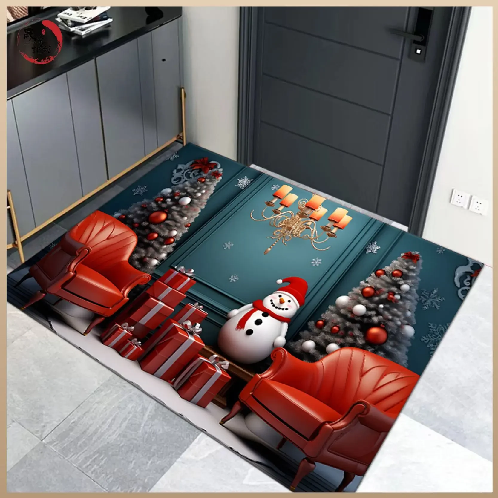 

2PCS Christmas New Cartoon Home Living Room Door Mat Decoration Holiday Celebration Floor Mat