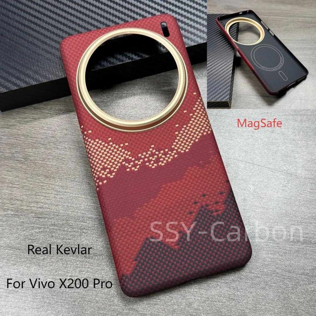 

Real Carbon Fiber Case For Vivo X200 Pro kevlar Aramid Magsafe Magnetic Ultra-thin Phone Protective Case Durable Sturdy Cover